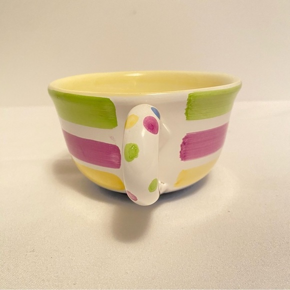 Bath & Body Works At Home Green/ Purple/ Yellow Stripe Ceramic Mugs Set Of 2 - Picture 3 of 9